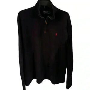 Polo Ralph Lauren Men’s Sweater 1/4 Zip Navy Blue Red Pony Size L
